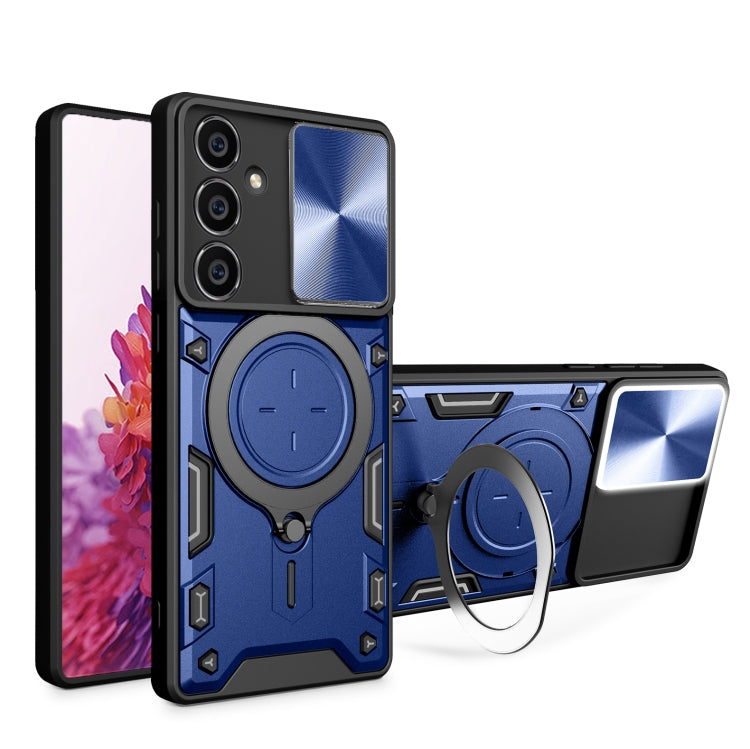 For Samsung Galaxy S23 FE 5G CD Texture Sliding Camshield Magnetic Holder Phone Case(Blue) - free shipping - PMC TechLife - Order now!