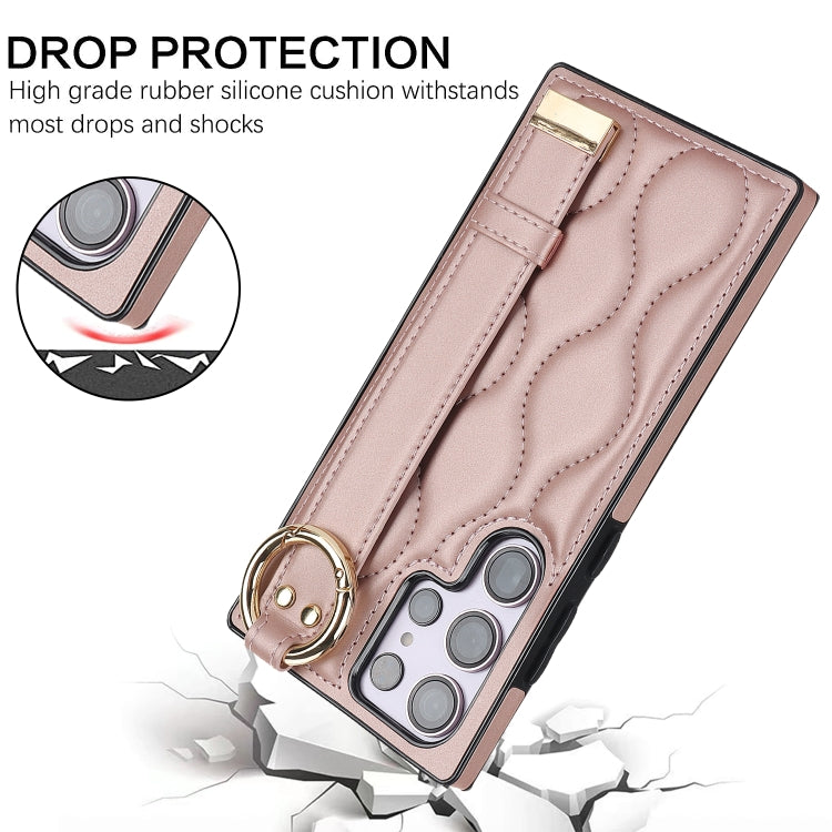 For Samsung Galaxy S23 Ultra Non-slip Full Coverage Ring PU Phone Case with Wristband(Rose Gold) - free shipping - PMC TechLife - Order now!
