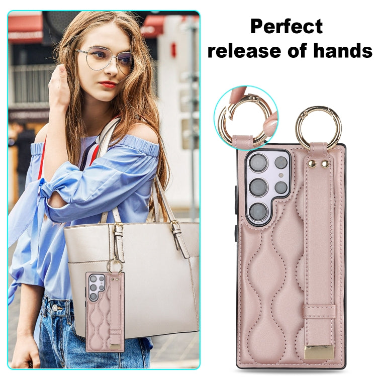 For Samsung Galaxy S23 Ultra Non-slip Full Coverage Ring PU Phone Case with Wristband(Rose Gold) - free shipping - PMC TechLife - Order now!