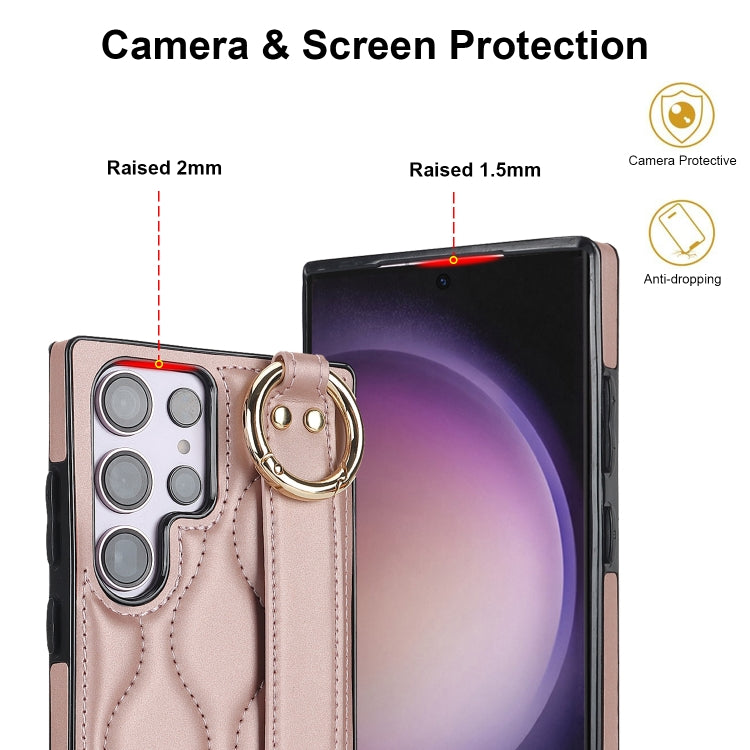 For Samsung Galaxy S23 Ultra Non-slip Full Coverage Ring PU Phone Case with Wristband(Rose Gold) - free shipping - PMC TechLife - Order now!