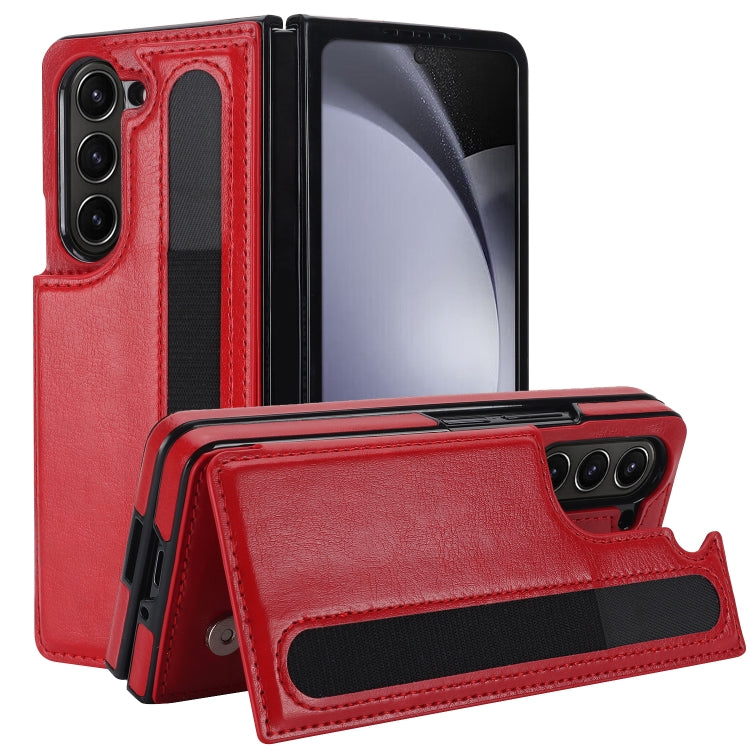 For Samsung Galaxy Z Fold5 Full Coverage Fold Double Buckle PU Phone Case with Pen Slots(Red) - Galaxy Z Fold5 Cases by PMC TechLife | Online Shopping South Africa | PMC TechLife | Buy Now Pay Later Mobicred