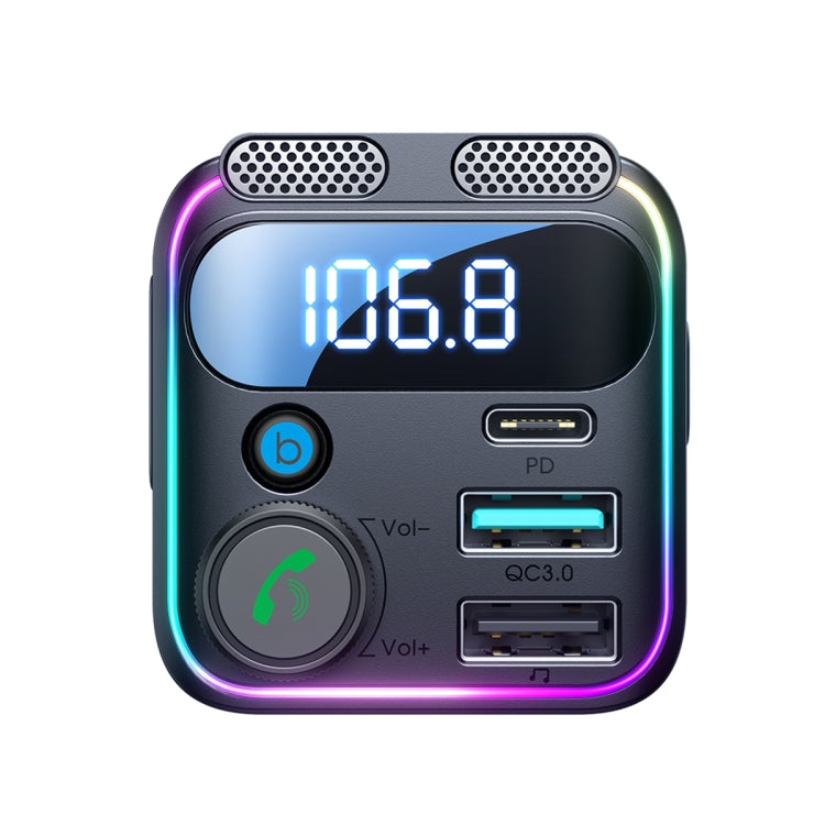 JOYROOM JR-CCB01 48W Dual-Mic Car Wireless FM Transmitter(Black) - Bluetooth Car Kits by JOYROOM | Online Shopping South Africa | PMC TechLife | Buy Now Pay Later Mobicred