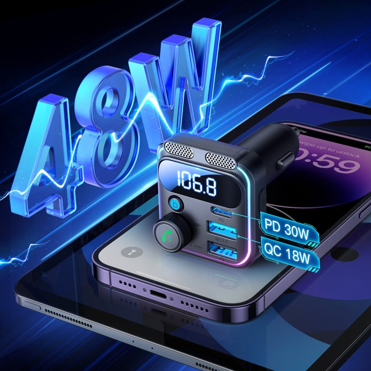 JOYROOM JR-CCB01 48W Dual-Mic Car Wireless FM Transmitter(Black) - Bluetooth Car Kits by JOYROOM | Online Shopping South Africa | PMC TechLife | Buy Now Pay Later Mobicred