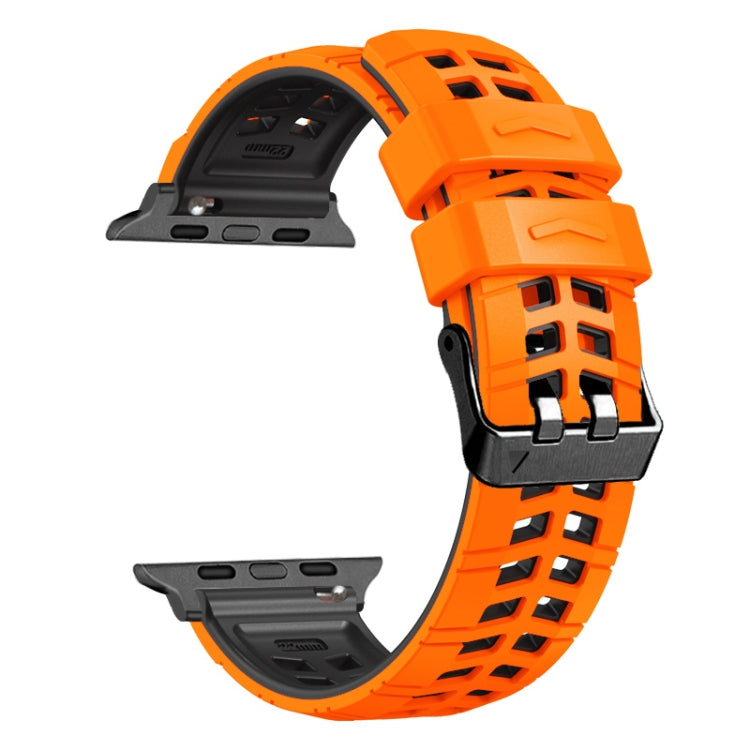 For Apple Watch Series 9 41mm Twill Dual-row Buckle Silicone Watch Band(Orange Black) - Watch Bands by PMC TechLife | Online Shopping South Africa | PMC TechLife