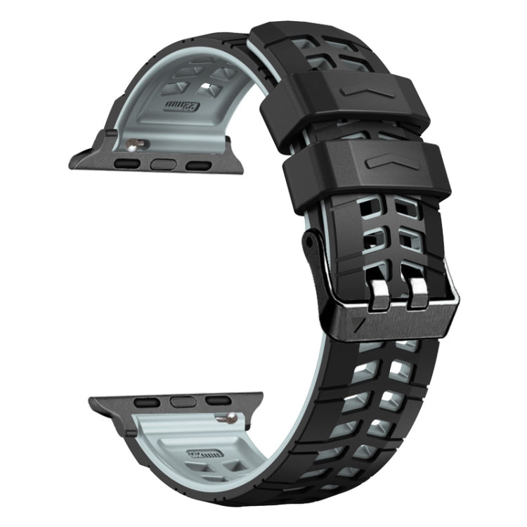 For Apple Watch Series 9 41mm Twill Dual-row Buckle Silicone Watch Band(Black Grey) - Watch Bands by PMC TechLife | Online Shopping South Africa | PMC TechLife