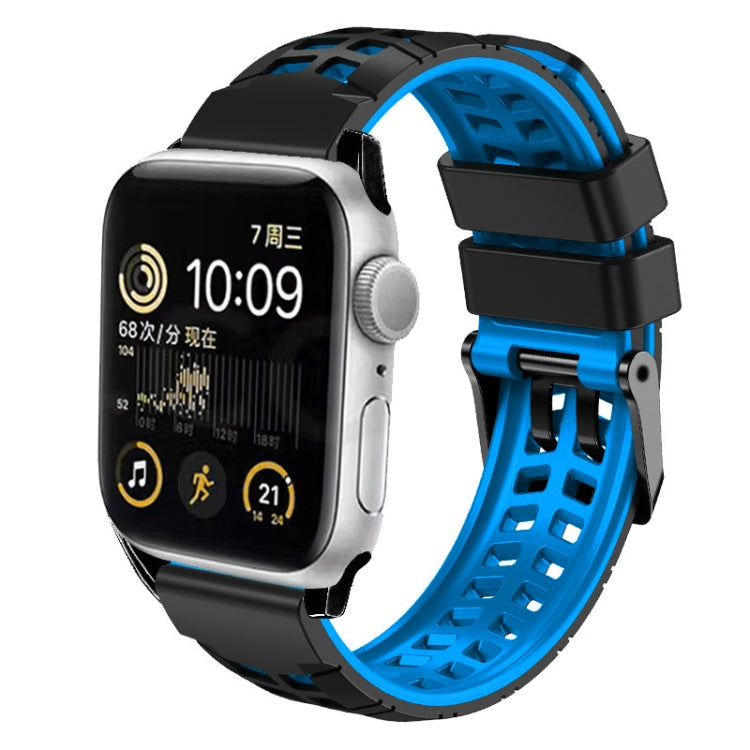 For Apple Watch Series 9 41mm Twill Dual-row Buckle Silicone Watch Band(Black Blue) - Watch Bands by PMC TechLife | Online Shopping South Africa | PMC TechLife