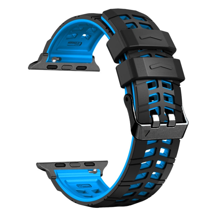 For Apple Watch Series 9 41mm Twill Dual-row Buckle Silicone Watch Band(Black Blue) - Watch Bands by PMC TechLife | Online Shopping South Africa | PMC TechLife