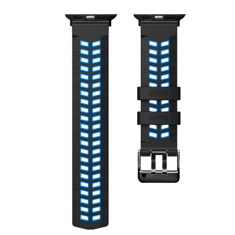 For Apple Watch Series 9 41mm Twill Dual-row Buckle Silicone Watch Band(Black Blue) - Watch Bands by PMC TechLife | Online Shopping South Africa | PMC TechLife