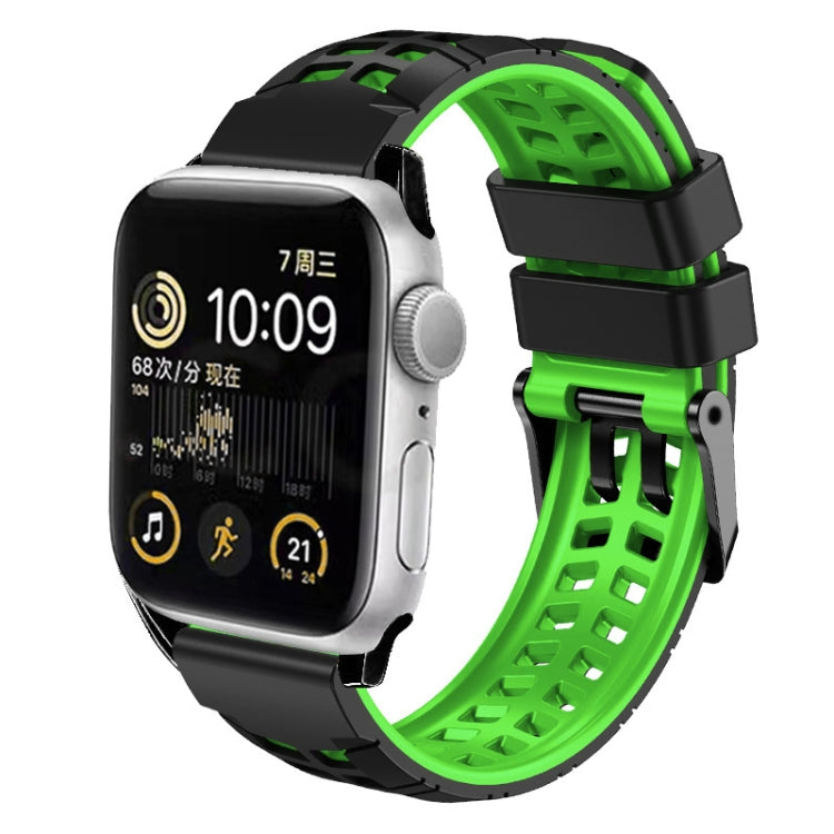 For Apple Watch Series 9 41mm Twill Dual-row Buckle Silicone Watch Band(Black Green) - Watch Bands by PMC TechLife | Online Shopping South Africa | PMC TechLife