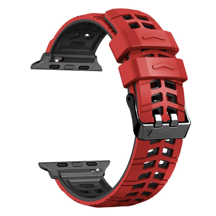 For Apple Watch Series 9 41mm Twill Dual-row Buckle Silicone Watch Band(Red Black) - Watch Bands by PMC TechLife | Online Shopping South Africa | PMC TechLife