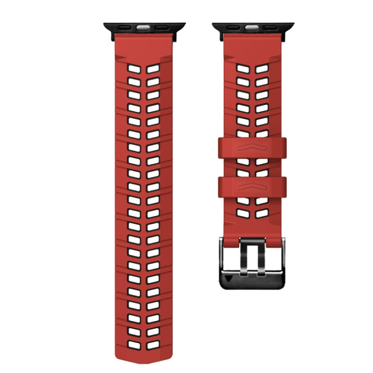 For Apple Watch Series 9 41mm Twill Dual-row Buckle Silicone Watch Band(Red Black) - Watch Bands by PMC TechLife | Online Shopping South Africa | PMC TechLife