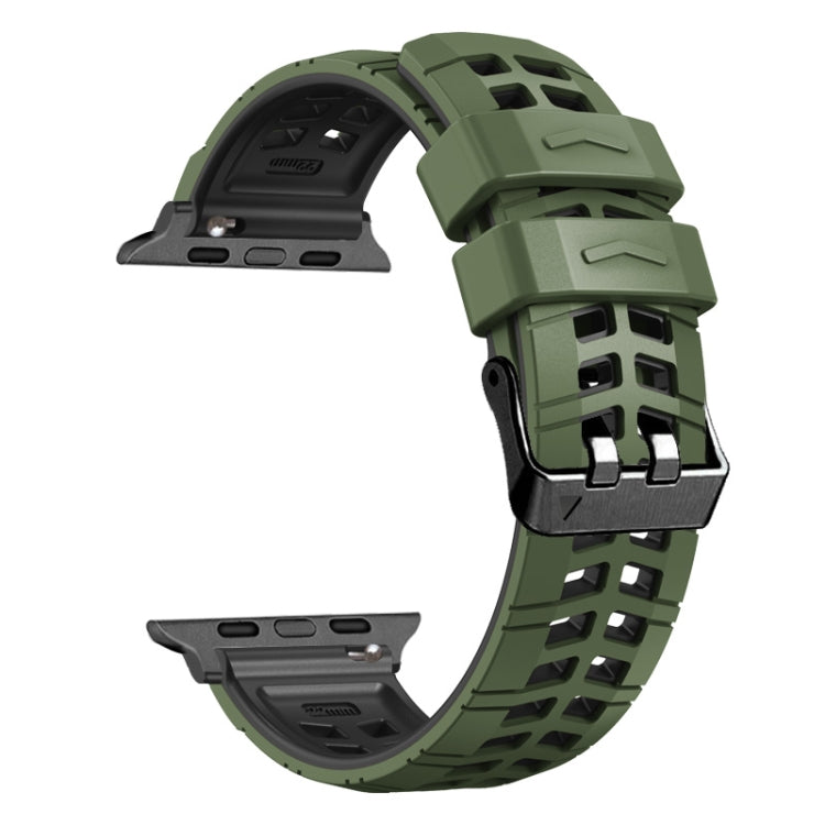 For Apple Watch Series 9 41mm Twill Dual-row Buckle Silicone Watch Band(Army Green Black) - Watch Bands by PMC TechLife | Online Shopping South Africa | PMC TechLife