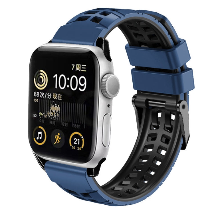 For Apple Watch Series 9 41mm Twill Dual-row Buckle Silicone Watch Band(Midnight Blue Black) - Watch Bands by PMC TechLife | Online Shopping South Africa | PMC TechLife