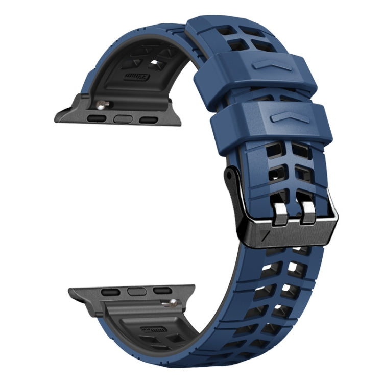 For Apple Watch Series 9 41mm Twill Dual-row Buckle Silicone Watch Band(Midnight Blue Black) - Watch Bands by PMC TechLife | Online Shopping South Africa | PMC TechLife