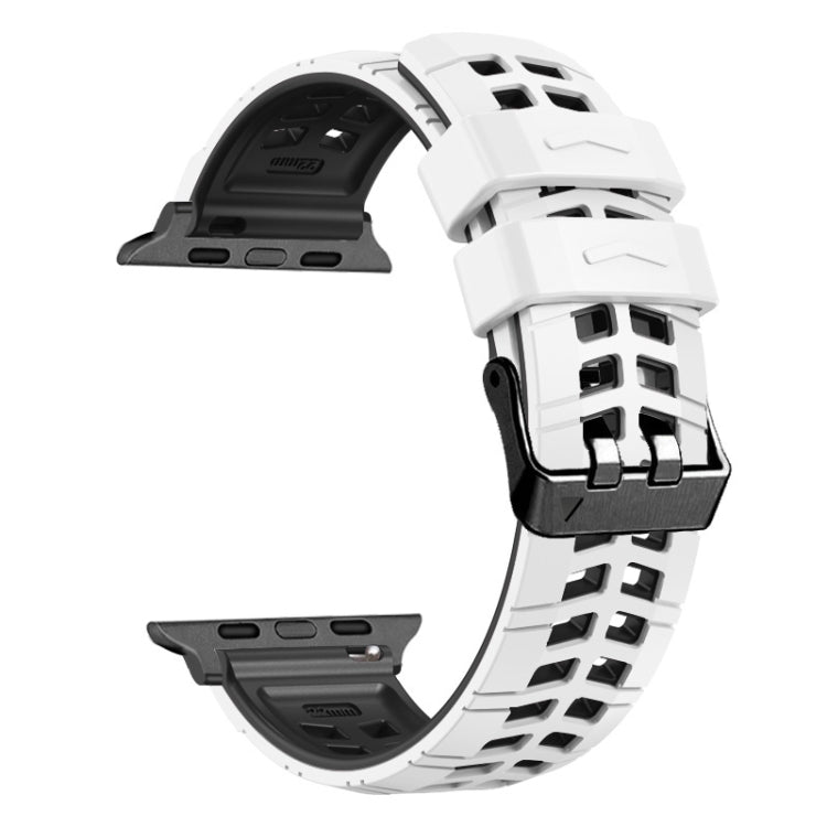 For Apple Watch Series 9 45mm Twill Dual-row Buckle Silicone Watch Band(White Black) - free shipping - PMC TechLife - Order now!