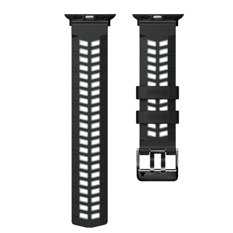 For Apple Watch Series 9 45mm Twill Dual-row Buckle Silicone Watch Band(Black Grey) - Watch Bands by PMC TechLife | Online Shopping South Africa | PMC TechLife