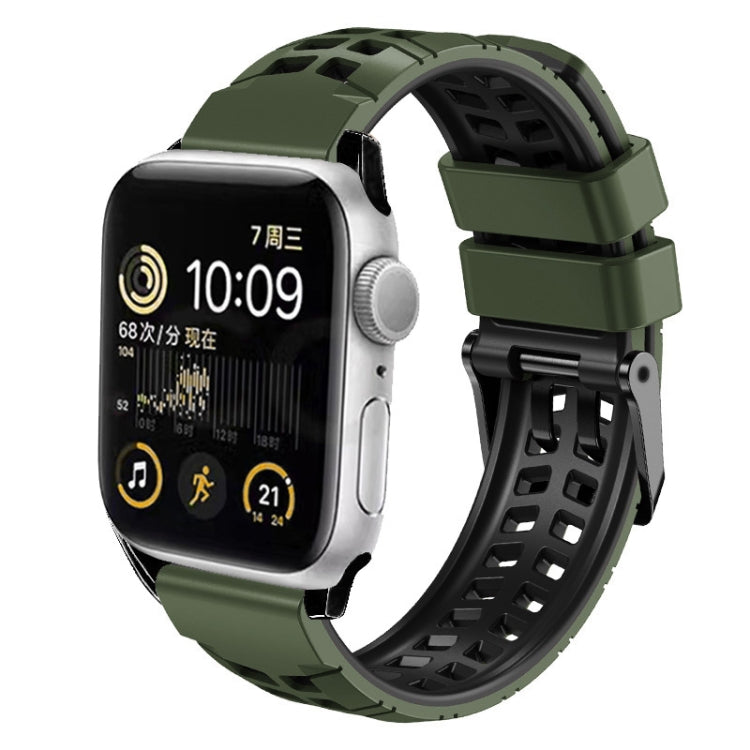 For Apple Watch Series 9 45mm Twill Dual-row Buckle Silicone Watch Band(Army Green Black) - Watch Bands by PMC TechLife | Online Shopping South Africa | PMC TechLife