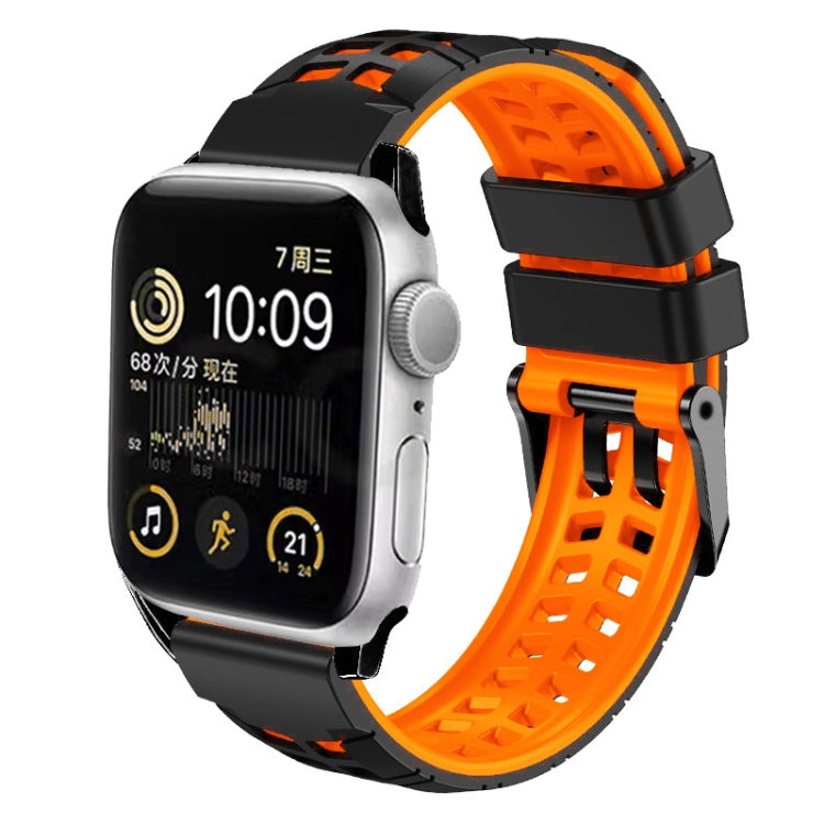 For Apple Watch Series 9 45mm Twill Dual-row Buckle Silicone Watch Band(Black Orange) - Watch Bands by PMC TechLife | Online Shopping South Africa | PMC TechLife