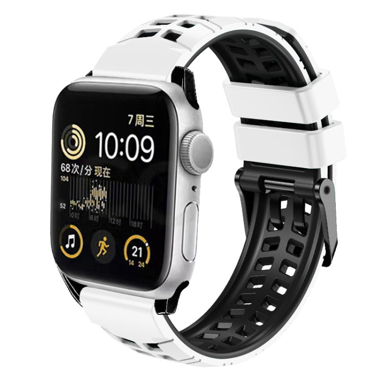 For Apple Watch SE 2023 44mm Twill Dual-row Buckle Silicone Watch Band(White Black) - Watch Bands by PMC TechLife | Online Shopping South Africa | PMC TechLife