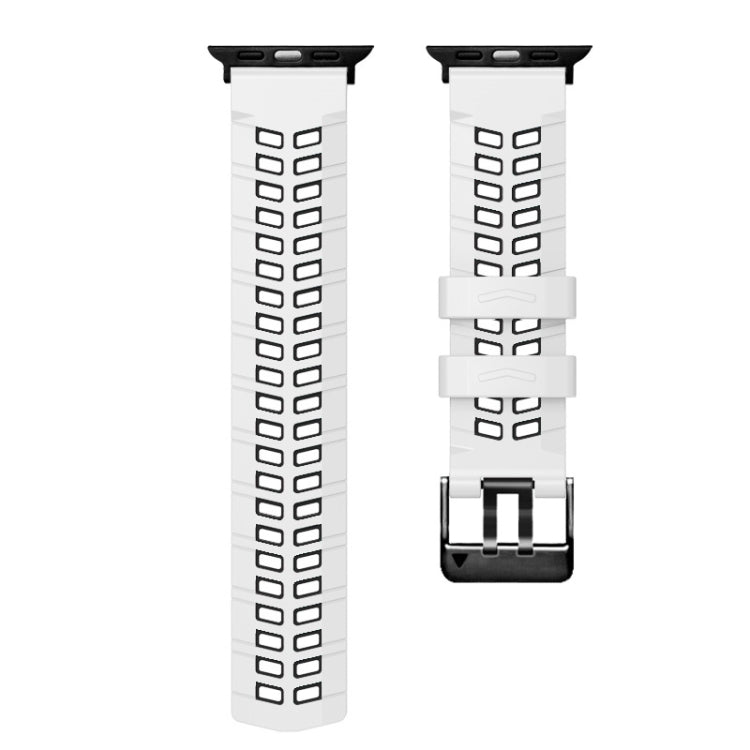 For Apple Watch SE 2023 44mm Twill Dual-row Buckle Silicone Watch Band(White Black) - Watch Bands by PMC TechLife | Online Shopping South Africa | PMC TechLife