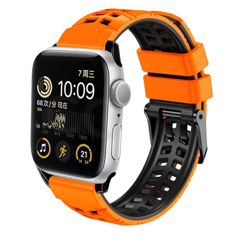 For Apple Watch SE 2023 44mm Twill Dual-row Buckle Silicone Watch Band(Orange Black) - Watch Bands by PMC TechLife | Online Shopping South Africa | PMC TechLife