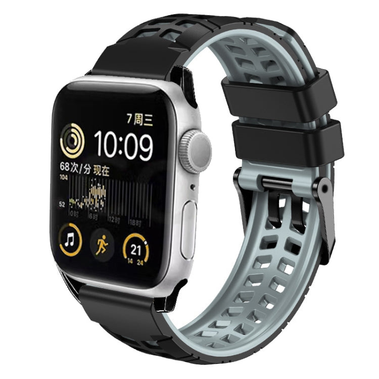 For Apple Watch SE 2023 44mm Twill Dual-row Buckle Silicone Watch Band(Black Grey) - free shipping - PMC TechLife - Order now!
