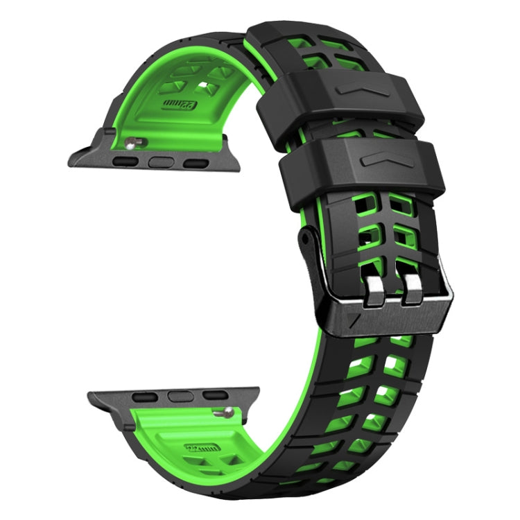 For Apple Watch SE 2023 44mm Twill Dual-row Buckle Silicone Watch Band(Black Green) - Watch Bands by PMC TechLife | Online Shopping South Africa | PMC TechLife