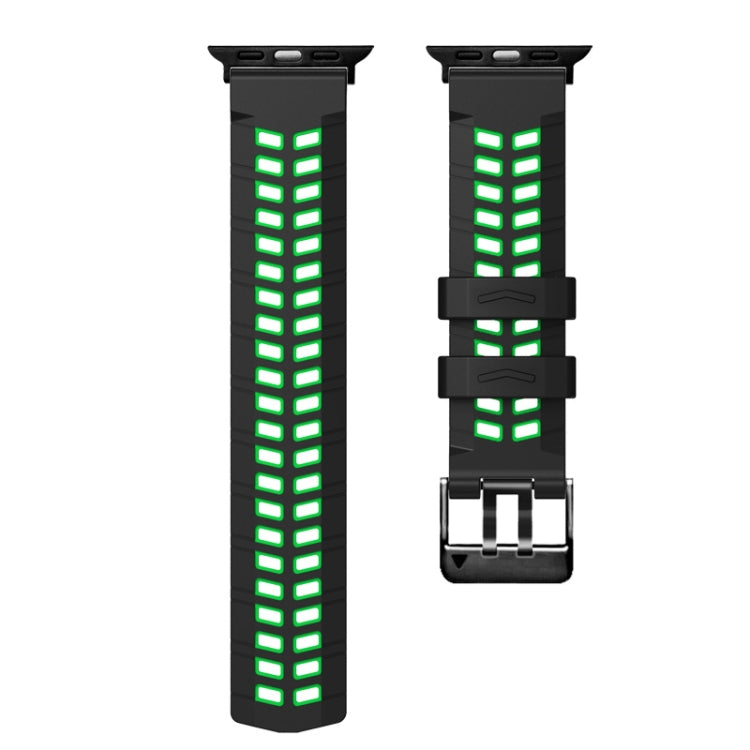 For Apple Watch SE 2023 44mm Twill Dual-row Buckle Silicone Watch Band(Black Green) - Watch Bands by PMC TechLife | Online Shopping South Africa | PMC TechLife