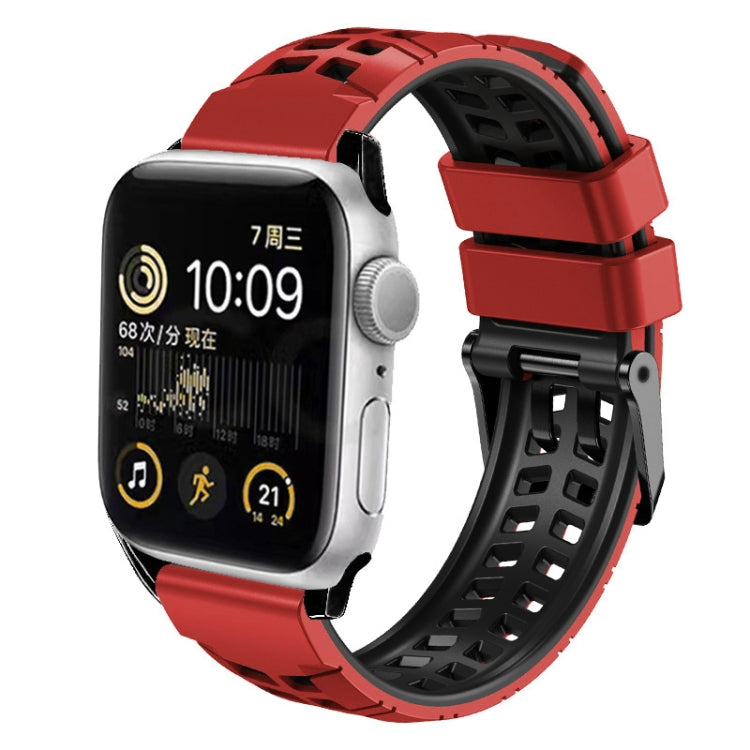 For Apple Watch SE 2023 44mm Twill Dual-row Buckle Silicone Watch Band(Red Black) - Watch Bands by PMC TechLife | Online Shopping South Africa | PMC TechLife