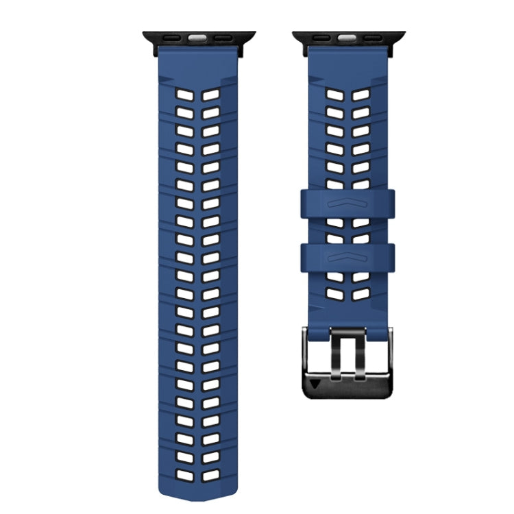 For Apple Watch SE 2023 44mm Twill Dual-row Buckle Silicone Watch Band(Midnight Blue Black) - Watch Bands by PMC TechLife | Online Shopping South Africa | PMC TechLife