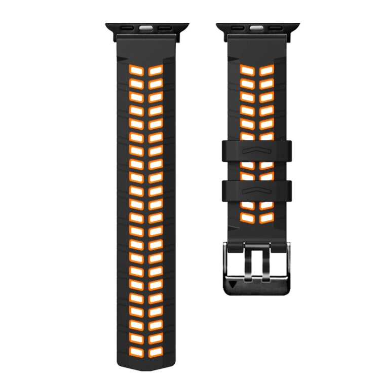 For Apple Watch SE 2023 44mm Twill Dual-row Buckle Silicone Watch Band(Black Orange) - Watch Bands by PMC TechLife | Online Shopping South Africa | PMC TechLife