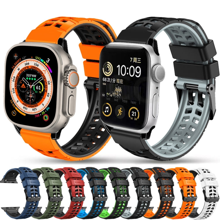 For Apple Watch Series 9 41mm Twill Dual-row Buckle Silicone Watch Band(Black Grey) - Watch Bands by PMC TechLife | Online Shopping South Africa | PMC TechLife