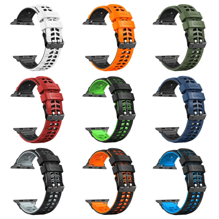 For Apple Watch SE 2023 44mm Twill Dual-row Buckle Silicone Watch Band(White Black) - Watch Bands by PMC TechLife | Online Shopping South Africa | PMC TechLife