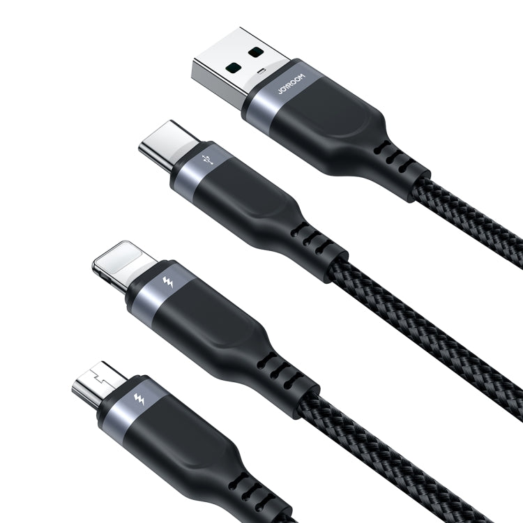 JOYROOM A18 3.5A USB to 8 Pin+USB-C/Type-C+Micro USB 3 in 1 Data Cable, Length:1.2m(Black) - free shipping - PMC TechLife - Order now!
