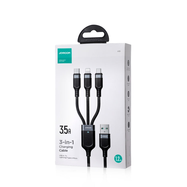 JOYROOM A18 3.5A USB to 8 Pin+USB-C/Type-C+Micro USB 3 in 1 Data Cable, Length:1.2m(Black) - free shipping - PMC TechLife - Order now!