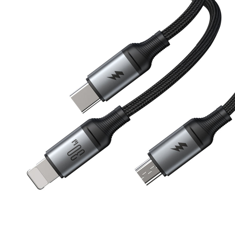 JOYROOM A21 30W Type-C to 8 Pin+Type-C+Micro USB 3 in 1 Charging Cable, Length: 1.2m(Black) - Multifunction Cable by JOYROOM | Online Shopping South Africa | PMC TechLife | Buy Now Pay Later Mobicred