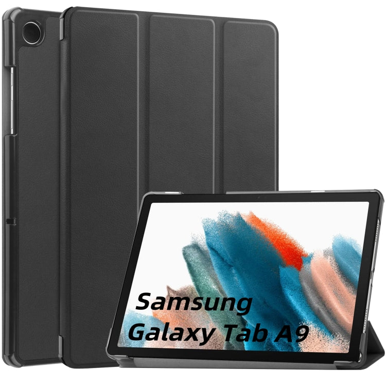 For Samsung Galaxy Tab A9 Custer Pure Color 3-Fold Holder Leather Tablet Case(Black) - free shipping - PMC TechLife - Order now!
