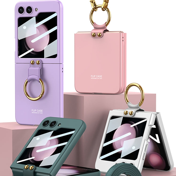 For Samsung Galaxy Z Flip5 GKK Ultra-thin PC Full Coverage Ring Holder Phone Case with Strap(Black) - free shipping - PMC TechLife - Order now!