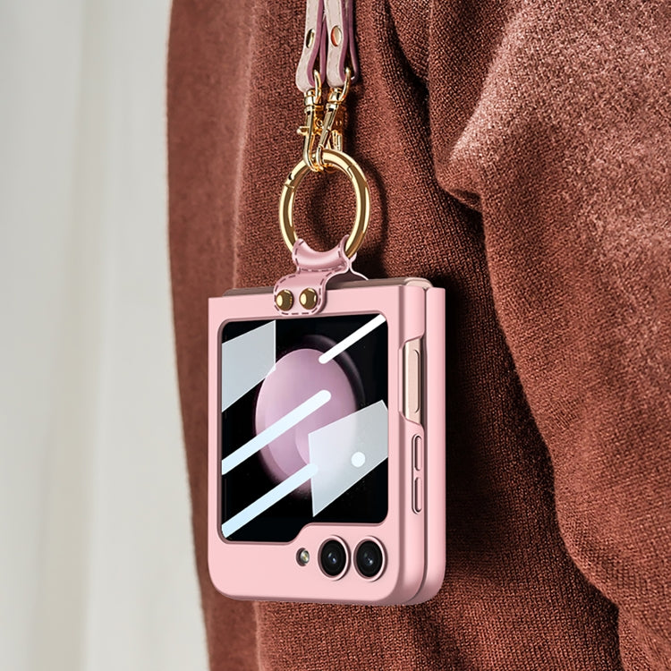 For Samsung Galaxy Z Flip5 GKK Ultra-thin PC Full Coverage Ring Holder Phone Case with Strap(Purple) - free shipping - PMC TechLife - Order now!