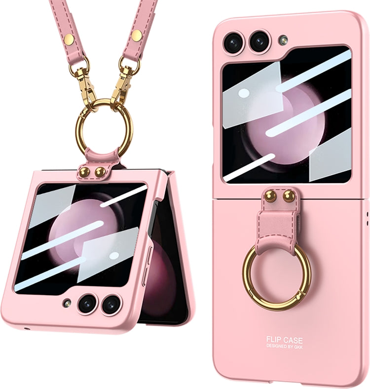 For Samsung Galaxy Z Flip5 GKK Ultra-thin PC Full Coverage Ring Holder Phone Case with Strap(Pink) - free shipping - PMC TechLife - Order now!