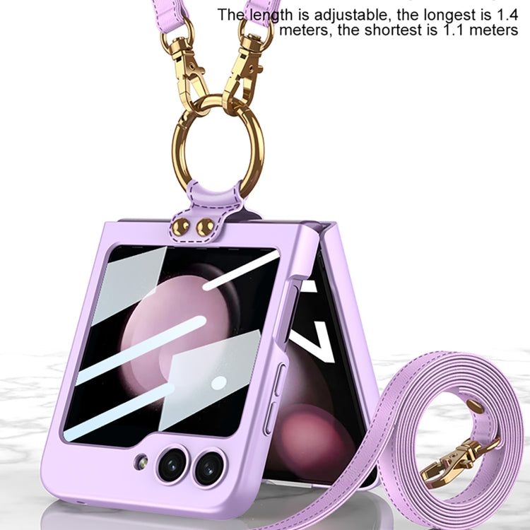 For Samsung Galaxy Z Flip5 GKK Ultra-thin PC Full Coverage Ring Holder Phone Case with Strap(Pink) - free shipping - PMC TechLife - Order now!