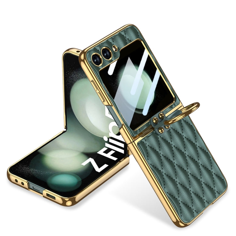 For Samsung Galaxy Z Flip5 GKK Integrated Plating Diamond Texture PU Phone Case with Ring(Green) - Galaxy Z Flip5 Cases by GKK | Online Shopping South Africa | PMC TechLife | Buy Now Pay Later Mobicred