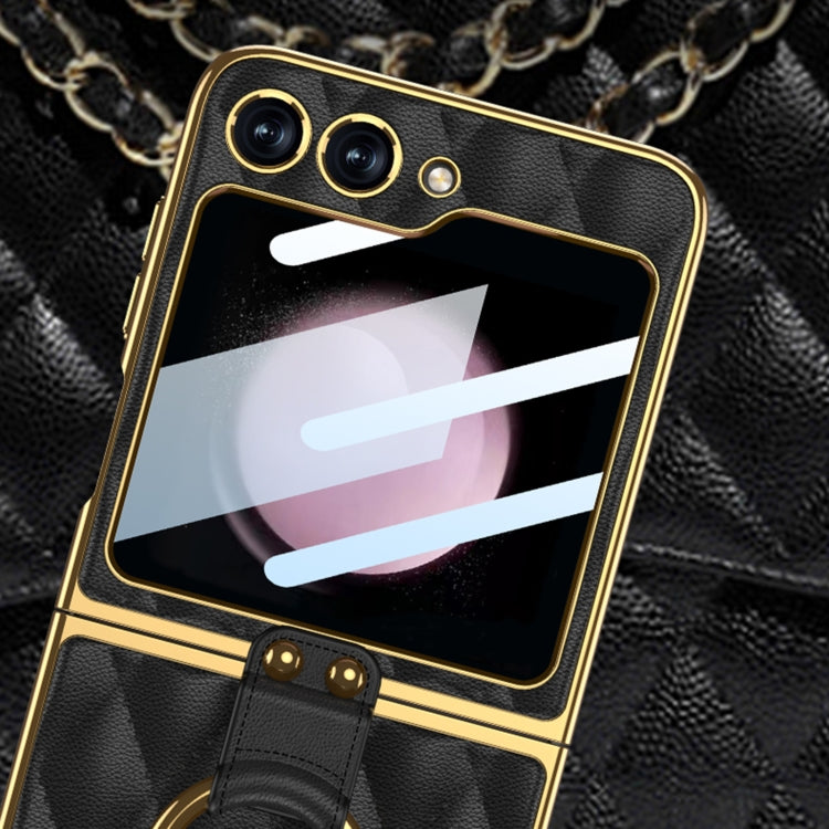 For Samsung Galaxy Z Flip5 GKK Integrated Plating Diamond Texture PU Phone Case with Ring(Green) - Galaxy Z Flip5 Cases by GKK | Online Shopping South Africa | PMC TechLife | Buy Now Pay Later Mobicred