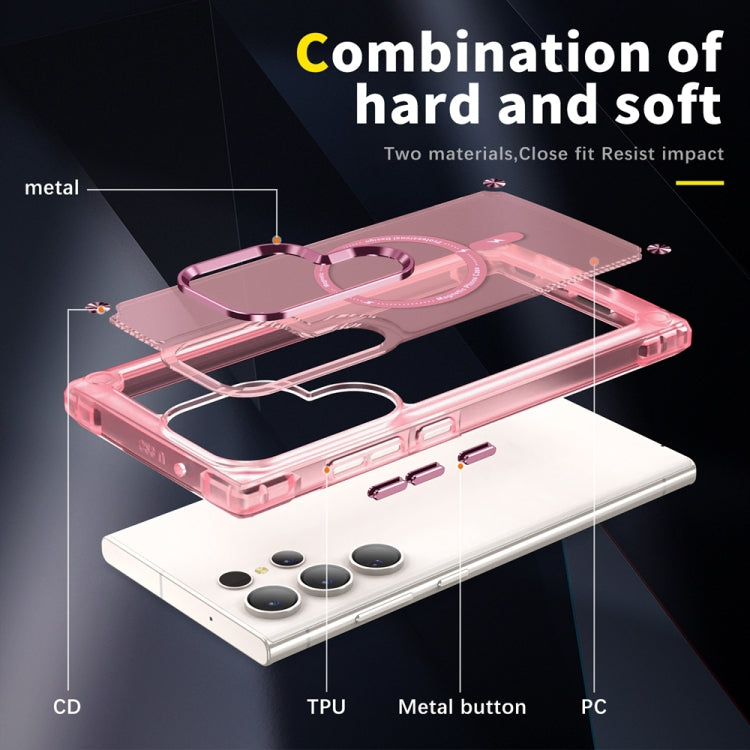 For Samsung Galaxy S22 Ultra 5G Skin Feel TPU + PC MagSafe Magnetic Phone Case(Transparent Pink) - Galaxy S22 Ultra 5G Cases by PMC TechLife | Online Shopping South Africa | PMC TechLife