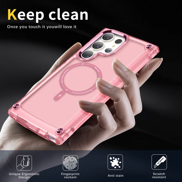 For Samsung Galaxy S22 Ultra 5G Skin Feel TPU + PC MagSafe Magnetic Phone Case(Transparent Pink) - Galaxy S22 Ultra 5G Cases by PMC TechLife | Online Shopping South Africa | PMC TechLife