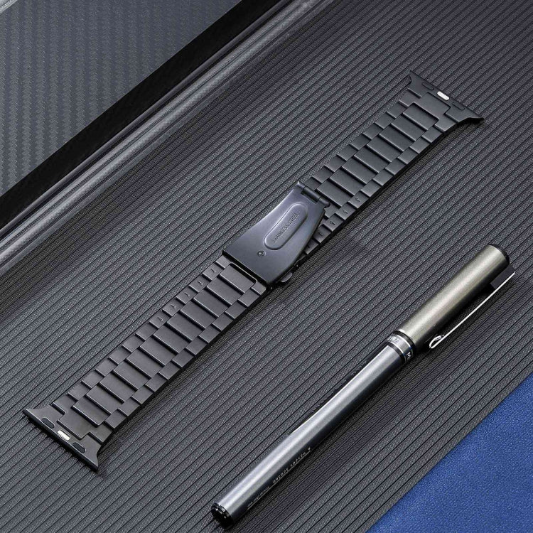 For Apple Watch Series 9 45mm Flat Buckle Stainless Steel Watch Band(Black) - Watch Bands by PMC TechLife | Online Shopping South Africa | PMC TechLife