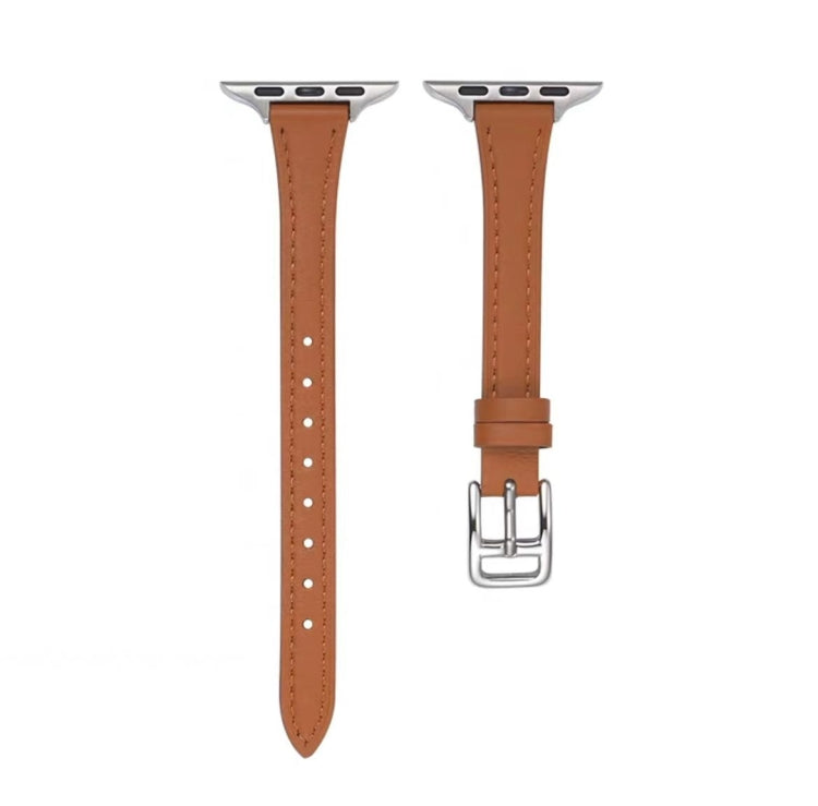 For Apple Watch 9 41mm T-shaped Slim Genuine Leather Watch Band(Dark Pink) - Watch Bands by PMC TechLife | Online Shopping South Africa | PMC TechLife