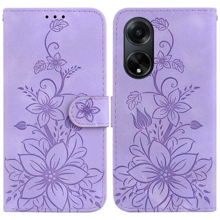 For OPPO A98 5G / F23 5G India Lily Embossed Leather Phone Case(Purple) - free shipping - PMC TechLife - Order now!