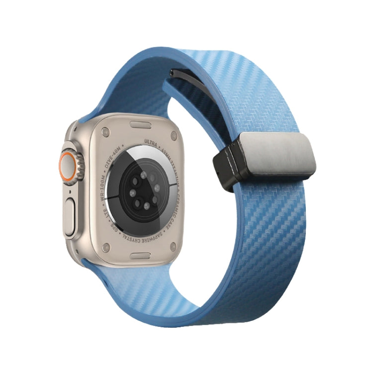 For Apple Watch 8 41mm Carbon Fiber Pattern Magnetic Buckle Silicone Watch Band(Blue) - Watch Bands by PMC TechLife | Online Shopping South Africa | PMC TechLife