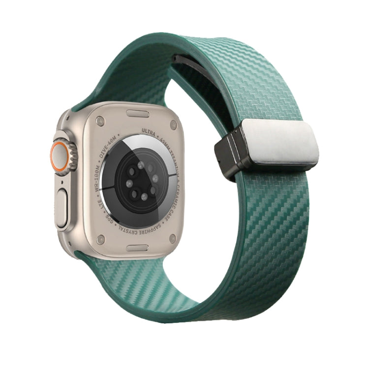 For Apple Watch 8 41mm Carbon Fiber Pattern Magnetic Buckle Silicone Watch Band(Dark Green) - Watch Bands by PMC TechLife | Online Shopping South Africa | PMC TechLife